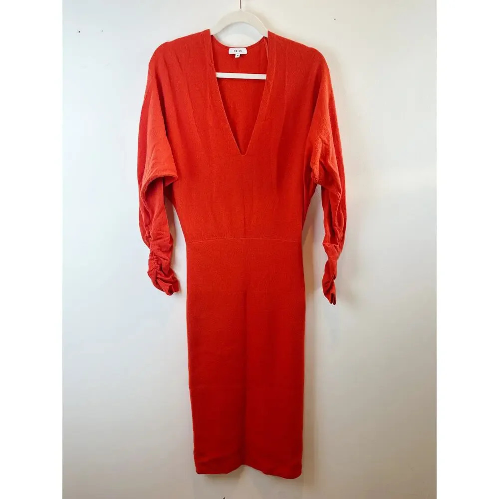 Riess Jenna Sweater Dress Orange Knitted Cashmere Blend Ruched Size M - Picture 4 of 13
